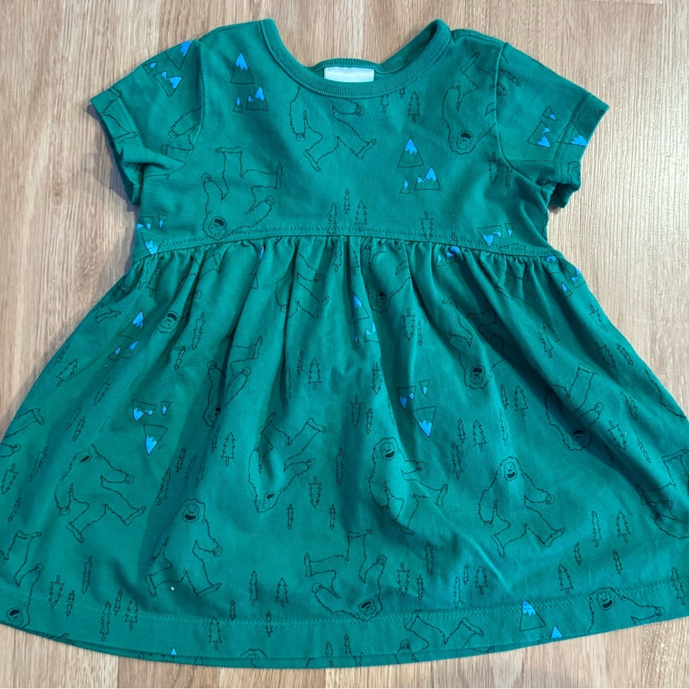 Hanna Andersson Toddler Girl’s Dress - Green - Bigfoot/Sasquatch Print - 12/18M